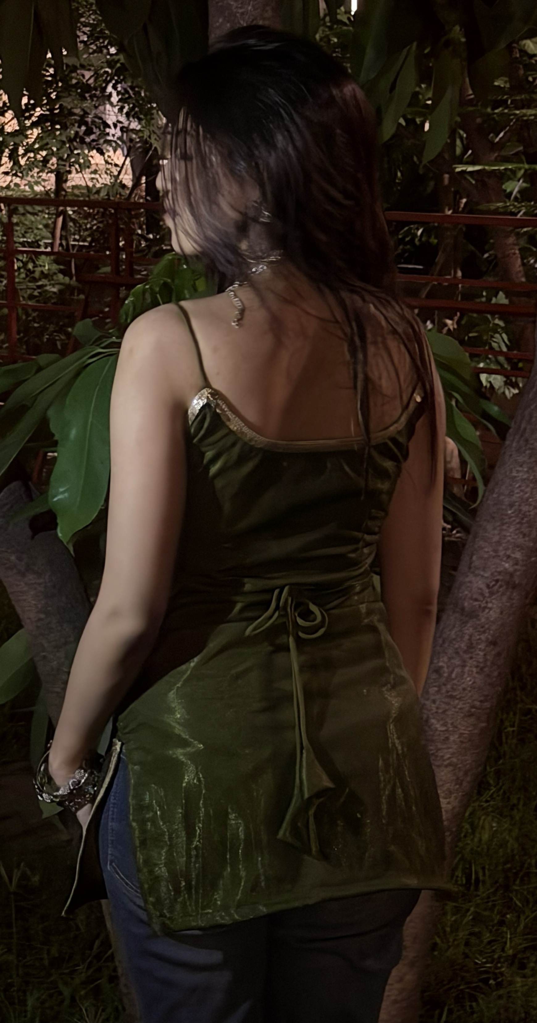Heer olive green sequin-trim short kurti back view