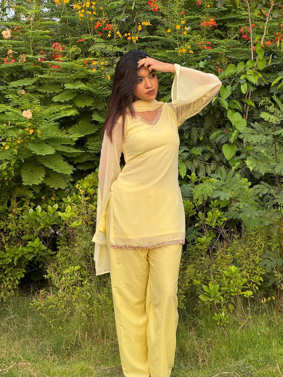 Noor buttercream yellow co-ord kurta set